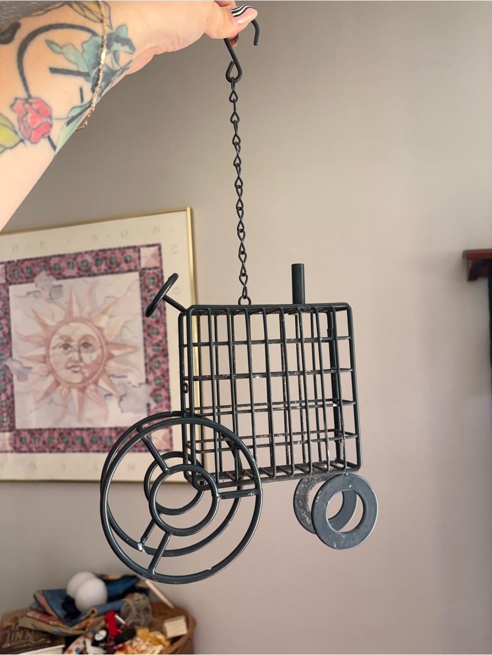 Decorative Hanging Tractor Metal Bird Feeder - Black